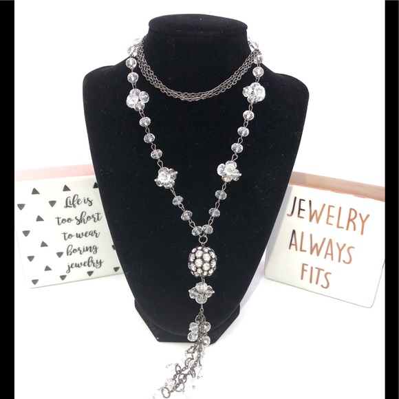 Long Necklace with Clear Beads and Rhinestones - Picture 3 of 5